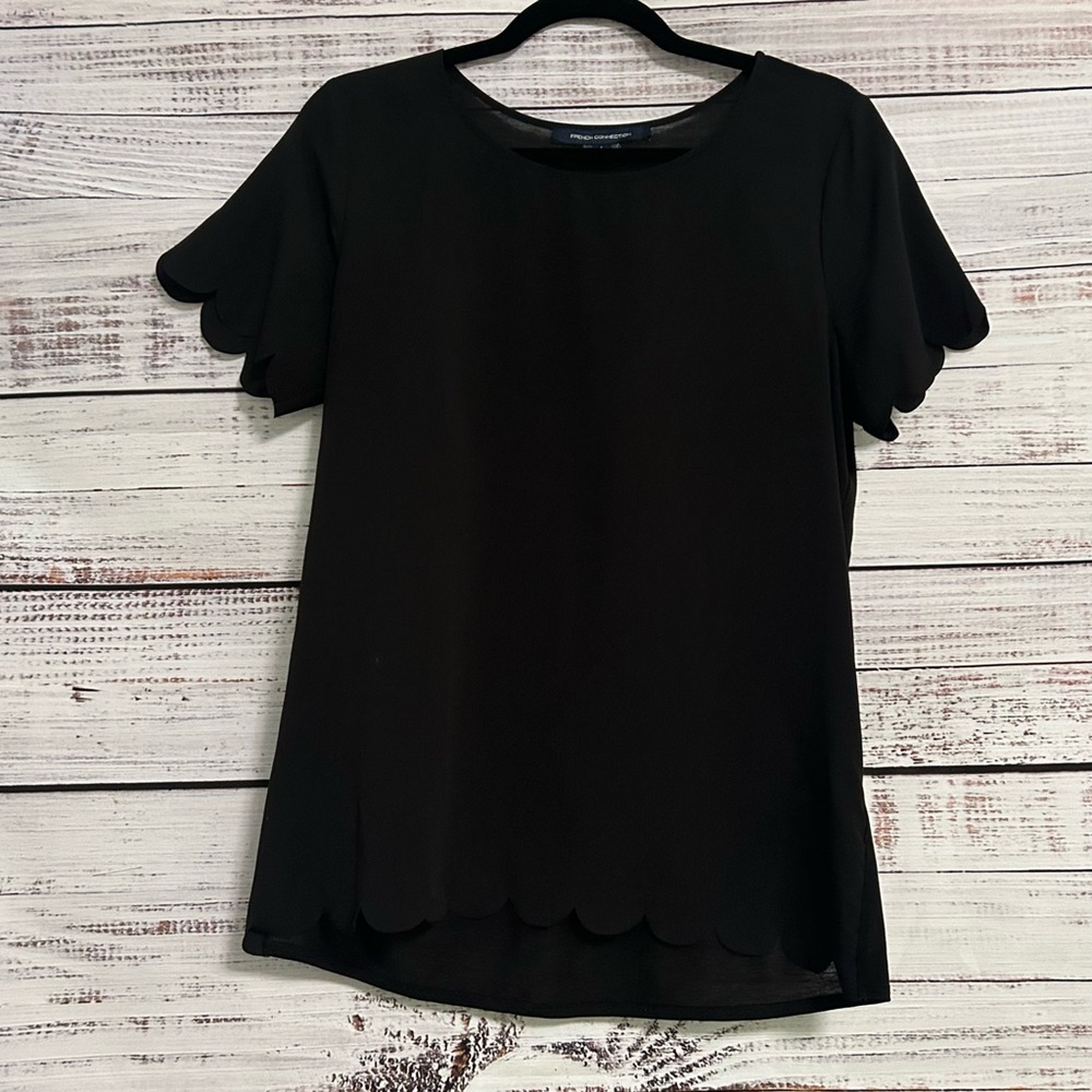 French Connection Black Scallop Hem Top